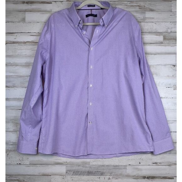 Tommy Hilfiger Shirt Slim Fit Dress Button Down Mens XL 17.5 34-35 Purple Plaid - Picture 1 of 10